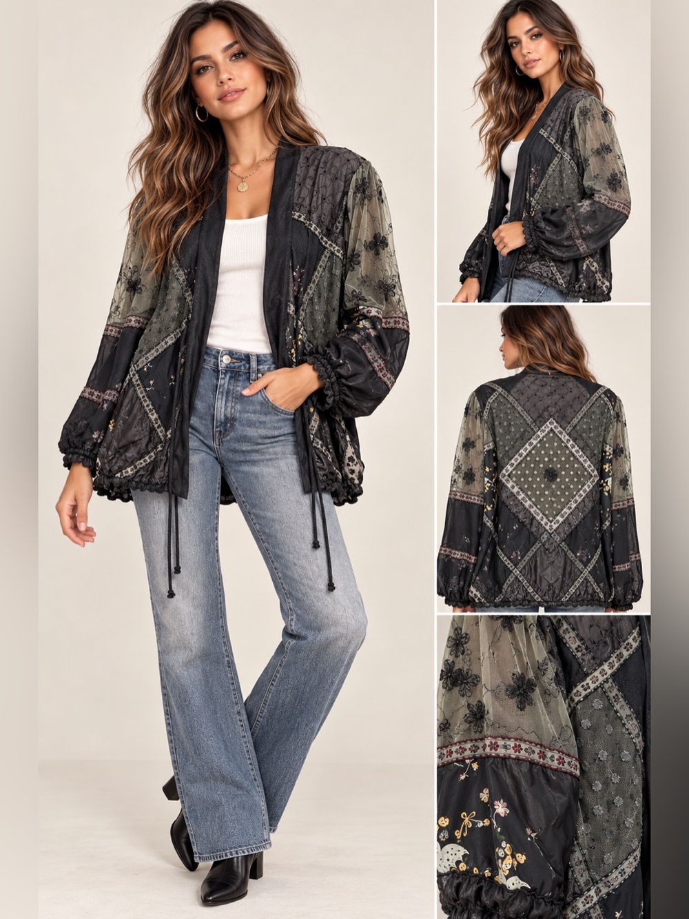 Jean Louis Roussel Paris Patchwork Lace Mesh Boho Whimsigoth Jacket M